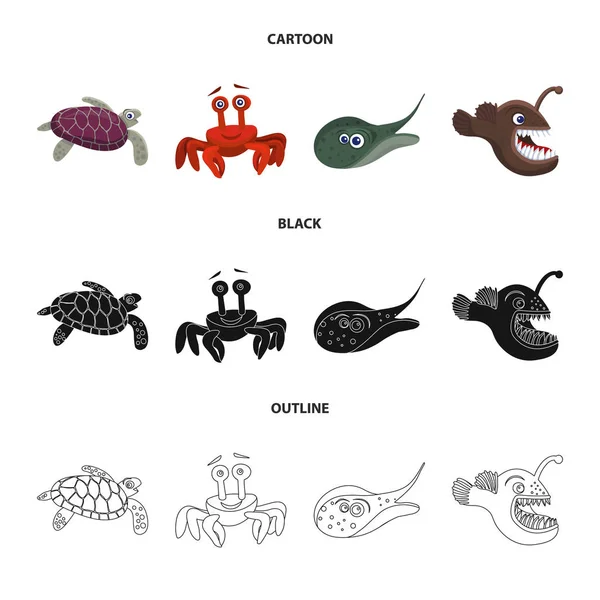 Vector illustration of sea and animal logo. Collection of sea and marine stock vector illustration. — Stock Vector