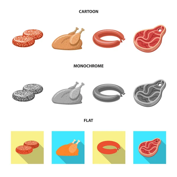 Vector ontwerp van vlees en ham pictogram. Collectie van vlees en koken vector pictogram voor voorraad. — Stockvector