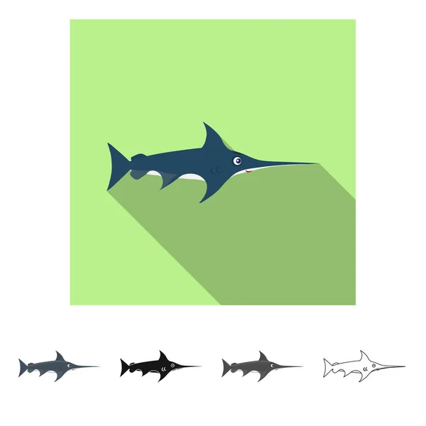 Desenho vetorial do símbolo do mar e dos animais. Conjunto de símbolo de estoque marítimo e marítimo para web . — Vetor de Stock