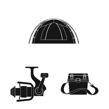 Balık ve balık tutma simge vektör tasarımı. Balık topluluğu ve hisse senedi için ekipman vektör simgesi.
