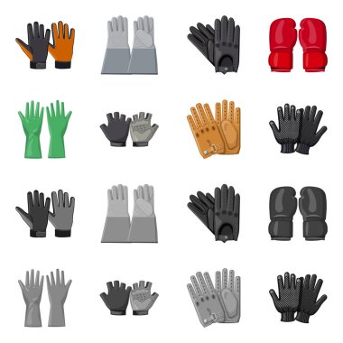 Eldiven ve kış simge vektör tasarımı. Hisse senedi için eldiven ve ekipman vektör simge topluluğu.