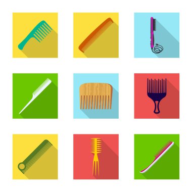 Fırça ve saç logosu yalıtılmış nesne. Hisse senedi için fırça ve saç fırçası vektör simge kümesi.