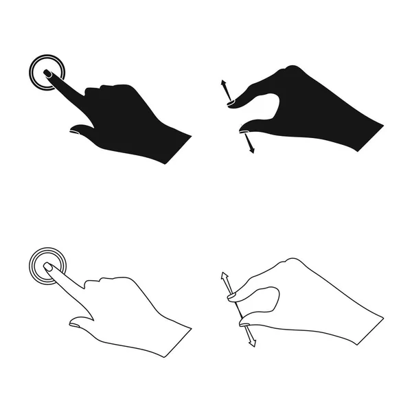 Ilustração vetorial de tela sensível ao toque e sinal de mão. Conjunto de tela sensível ao toque e ícone de vetor de toque para estoque . —  Vetores de Stock
