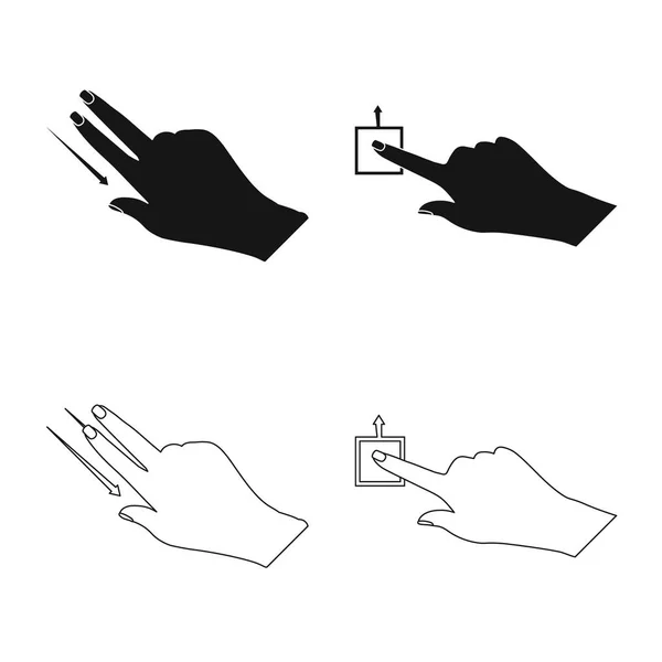 Objeto isolado de tela sensível ao toque e símbolo de mão. Conjunto de tela sensível ao toque e ilustração vetorial de estoque de toque . —  Vetores de Stock