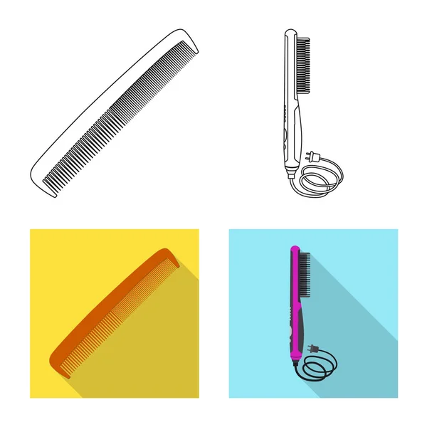 Diseño vectorial del cepillo y el icono del cabello. Conjunto de cepillo y cepillo para web . — Vector de stock