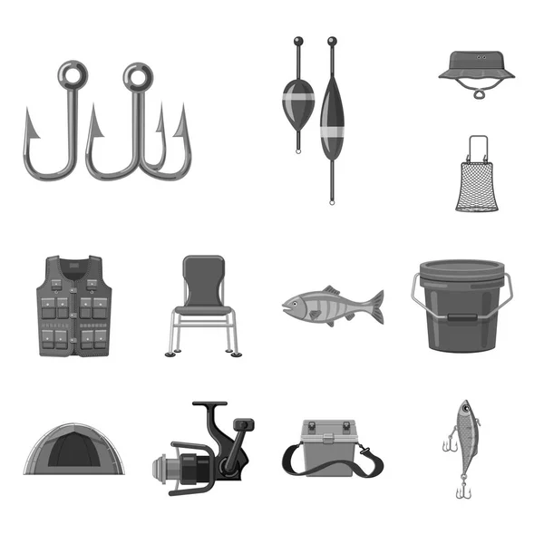 Vektor-Design von Fisch und Fischerei-Logo. Set von Fisch und Ausrüstung Vektor-Symbol für Lager. — Stockvektor