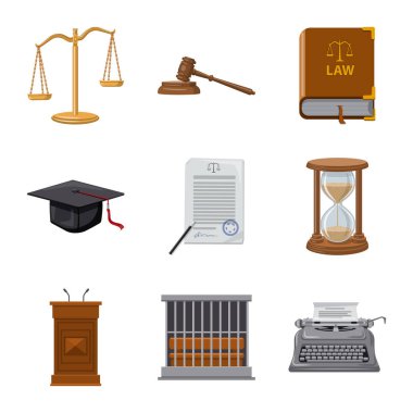 Hukuk ve avukat işareti vektör Illustration. Hukuk ve adalet hisse senedi simgesi web için kümesi.