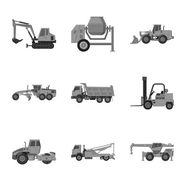 Yapı ve inşaat simge vektör tasarımı. Web için yapı ve makine hisse senedi simgesi kümesi.