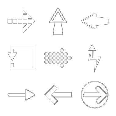 Öğe ve ok işareti vektör Illustration. Web için öğe ve yön hisse senedi simgesi kümesi.