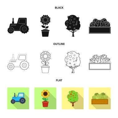 Çiftlik ve tarım logo vektör tasarımı. Çiftlik ve bitki hisse senedi vektör çizim seti.