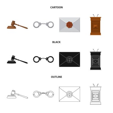 Hukuk ve avukat logosu yalıtılmış nesne. Hukuk ve adalet hisse senedi vektör çizim topluluğu.