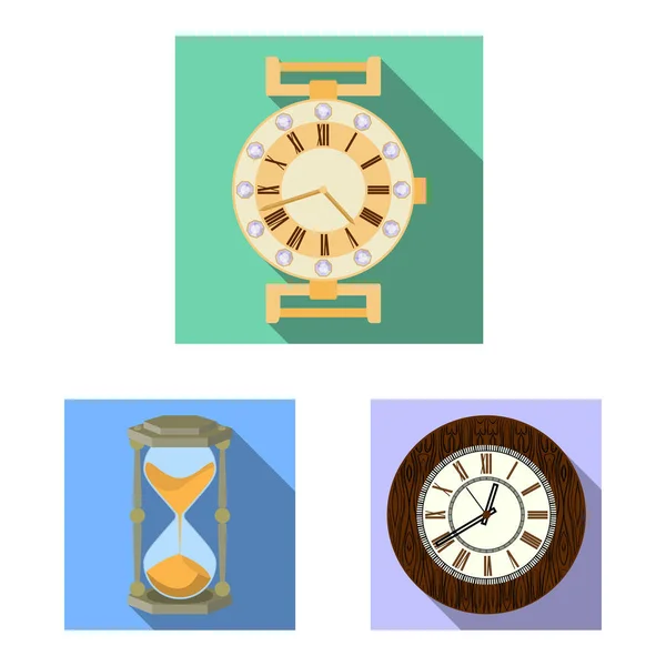Απομονωμένο αντικείμενο ρολόι και η ώρα του συμβόλου. Σετ ρολόι και κύκλο εικονίδιο του φορέα σε απόθεμα. — Διανυσματικό Αρχείο