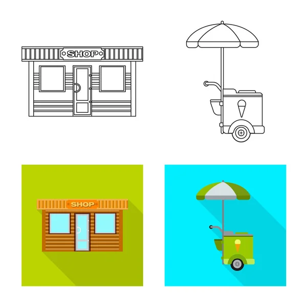 Illustrazione vettoriale dell'icona del mercato e dell'esterno. Raccolta del simbolo del mercato e delle scorte alimentari per il web . — Vettoriale Stock