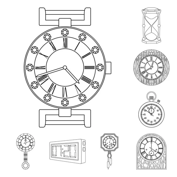 Oggetto isolato di orologio e l'icona del tempo. Set di orologio e cerchio stock vettoriale illustrazione . — Vettoriale Stock