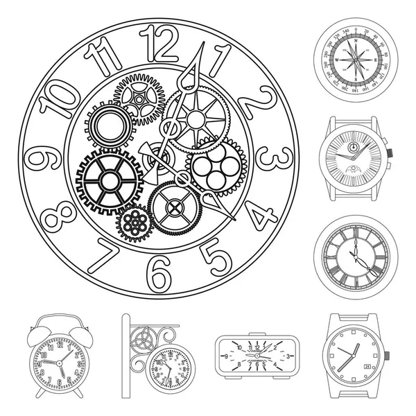 Izolovaný objekt hodiny a čas loga. Sbírka hodin a kruh vektorové ilustrace. — Stockový vektor