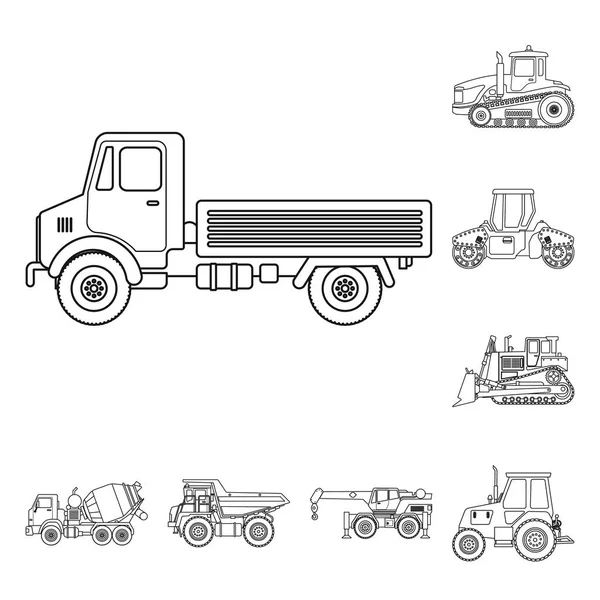 Illustrazione vettoriale del segno di costruzione e costruzione. Raccolta di illustrazione vettoriale del parco macchine e delle costruzioni . — Vettoriale Stock