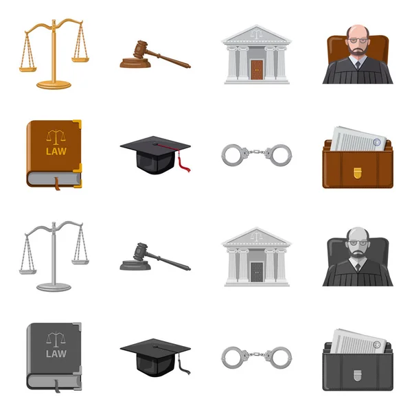 Vektorillustration des Gesetzes und Rechtsanwaltssymbols. Rechts- und Gerechtigkeitsvektorsymbol für Aktien. — Stockvektor