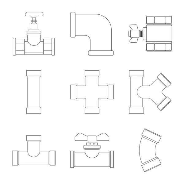 Illustrazione vettoriale dell'icona di tubo e tubo. Set di icone vettoriali pipe e pipeline per stock . — Vettoriale Stock