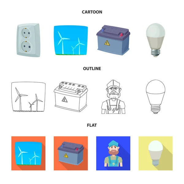 Vektorillustration av elektricitet och elektriska symbol. Insamling av el- och energi aktiesymbol för webben. — Stock vektor