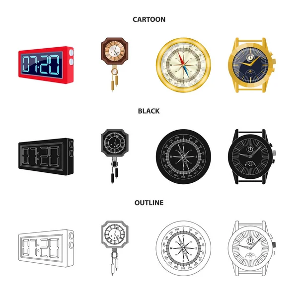 Ilustración vectorial del reloj y la señal de tiempo. Conjunto de reloj y círculo icono de vector para la acción . — Archivo Imágenes Vectoriales