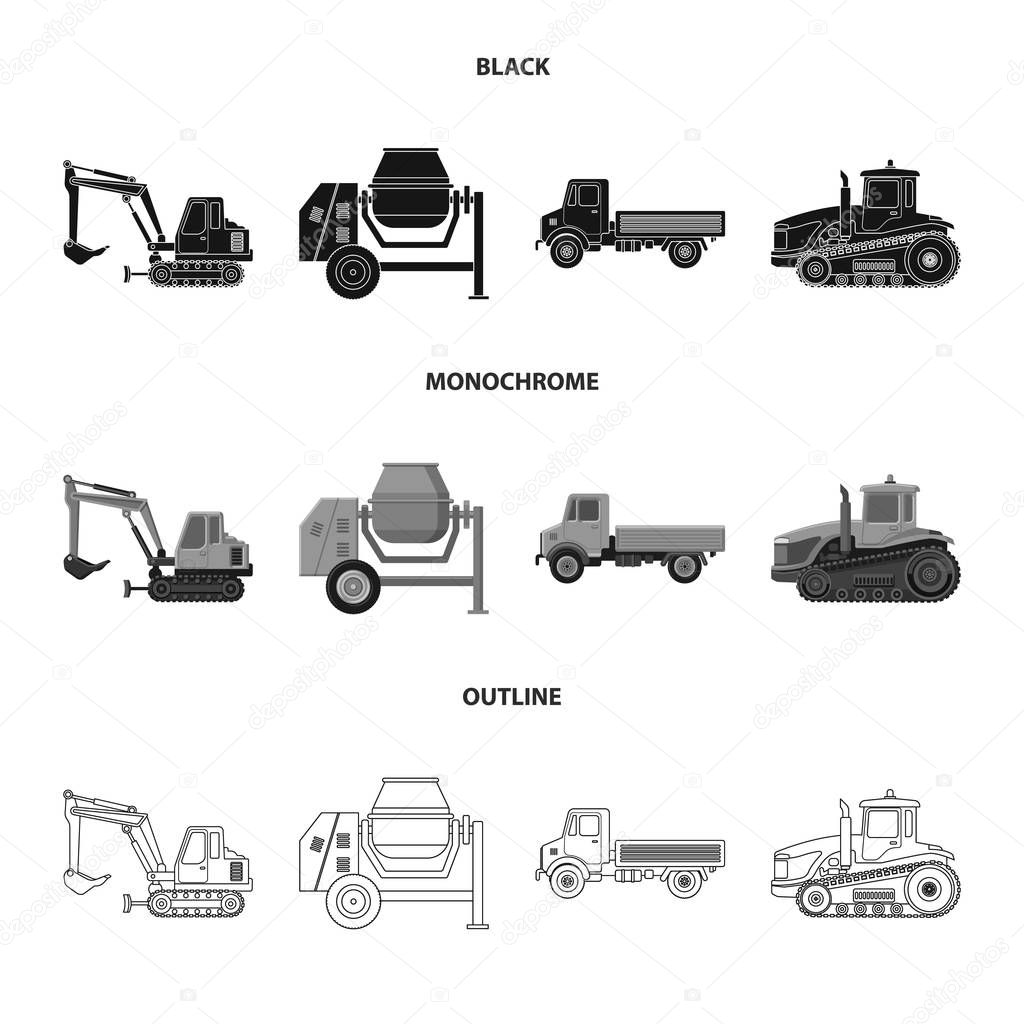 Vector design of build and construction sign. Set of build and machinery stock symbol for web.