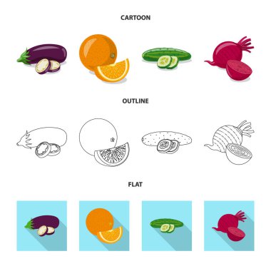 Sebze ve meyve sembolü yalıtılmış nesne. Sebze ve vejeteryan hisse senedi vektör çizim seti.