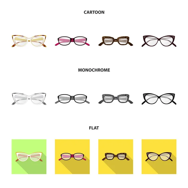 Gözlük ve çerçeve simge vektör Illustration. Gözlük ve hisse senedi için aksesuar vektör ikon koleksiyonu. — Stok Vektör