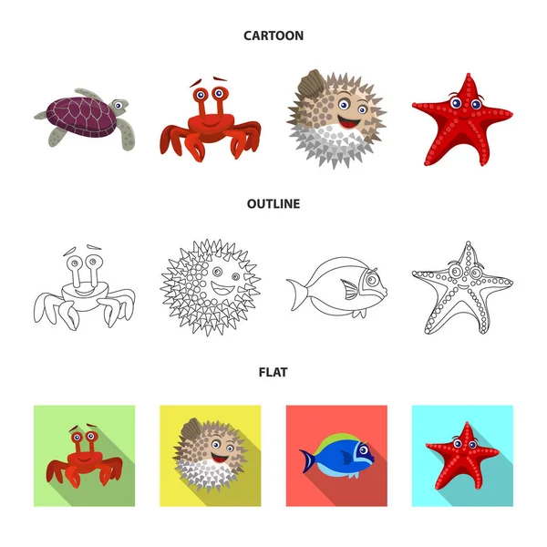 Векторні ілюстрації морського і тваринного знака. Колекція морських і морських векторних значків на складі . — стоковий вектор