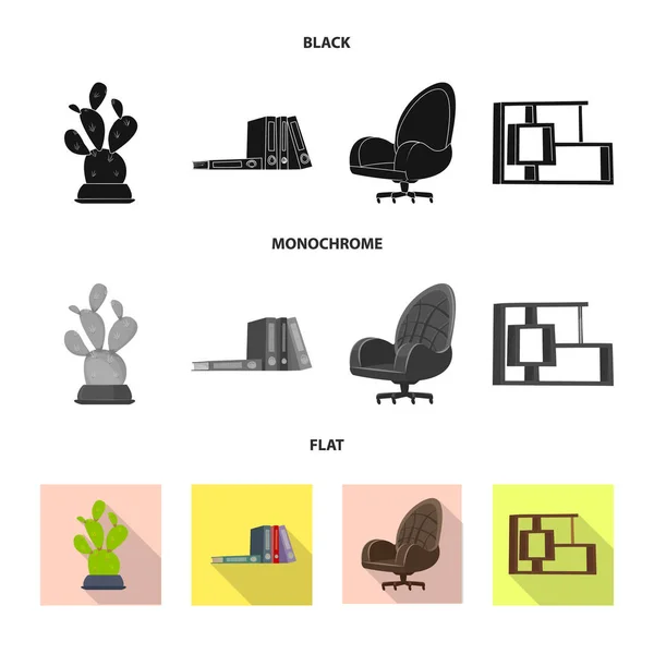 Conception vectorielle de meubles et de symboles de travail. Ensemble de meubles et illustration vectorielle de stock de maison . — Image vectorielle