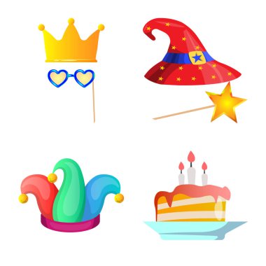 Parti ve Doğum günü simge vektör tasarımı. Parti ve kutlama hisse senedi vektör çizim topluluğu.