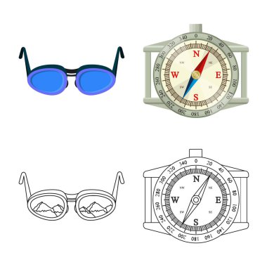 Dağcılık ve tepe simge vektör tasarımı. Dağcılık ve kamp kümesi web için hisse senedi simgesi.