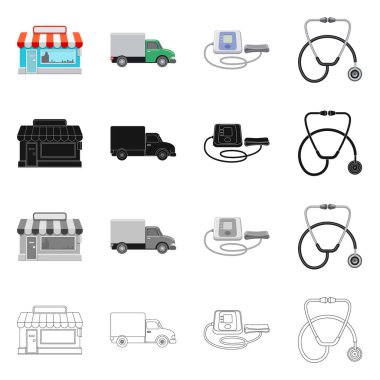 Eczane ve hastane işareti yalıtılmış nesne. Web için eczane ve iş hisse senedi simgesi kümesi.