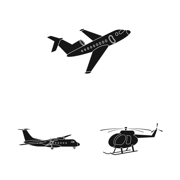 Ilustração vetorial de avião e símbolo de transporte. Conjunto de plano e céu símbolo de estoque para web . — Vetor de Stock