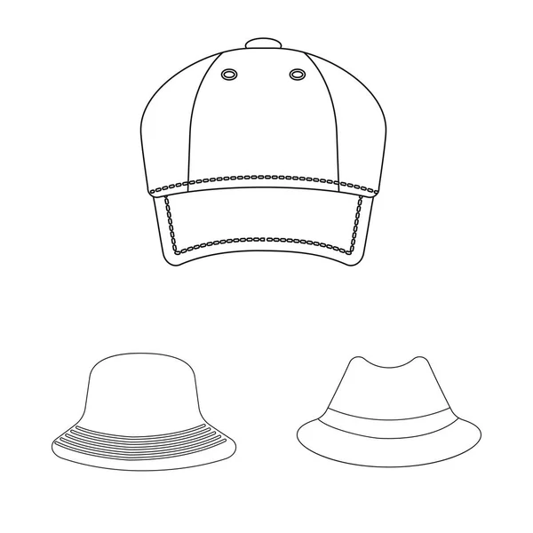 Vektor Ilustrasi Tutup Kepala Dan Cap Sign Set Dari Headgear - Stok Vektor