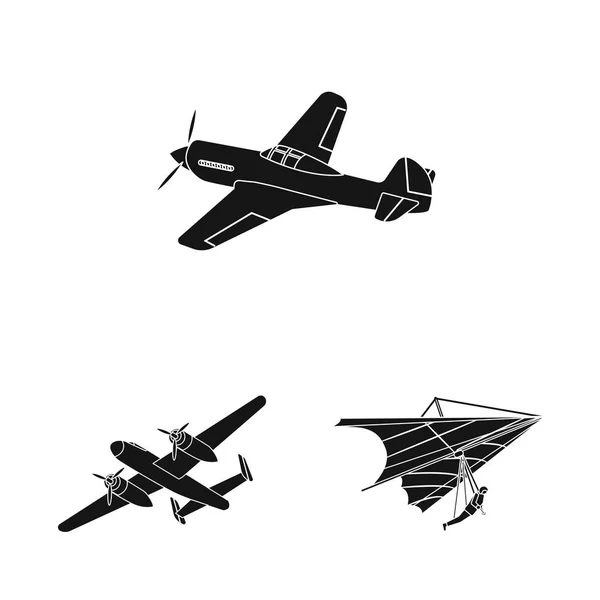 Objeto aislado de plano y símbolo de transporte. Colección de plano y cielo icono vectorial para stock . — Archivo Imágenes Vectoriales