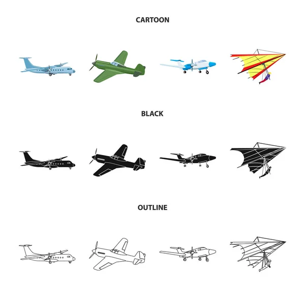 Isoliertes Objekt von Flugzeug und Transportsymbol. Set von Flugzeug und Himmelsvektorillustration. — Stockvektor