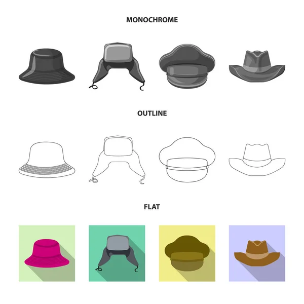 모자와 모자 아이콘 벡터 일러스트입니다. 헤드 기어와 액세서리 재고 벡터 일러스트 레이 션의 컬렉션. — 스톡 벡터