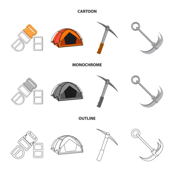 Illustrazione vettoriale dell'alpinismo e simbolo di picco. Raccolta dell'icona alpinistica e vettoriale del campo per lo stock . — Vettoriale Stock