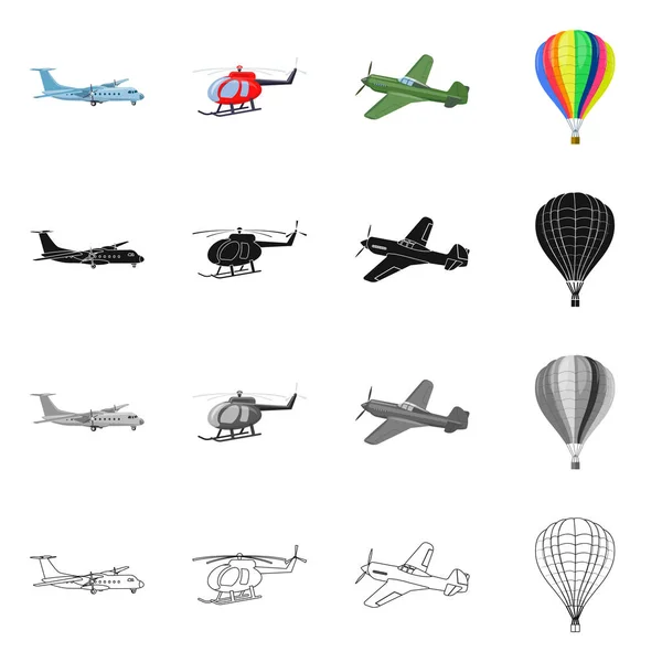 Vektorové ilustrace letadlo a dopravní loga. Kolekce letadla a obloha burzovní symbol pro web. — Stockový vektor