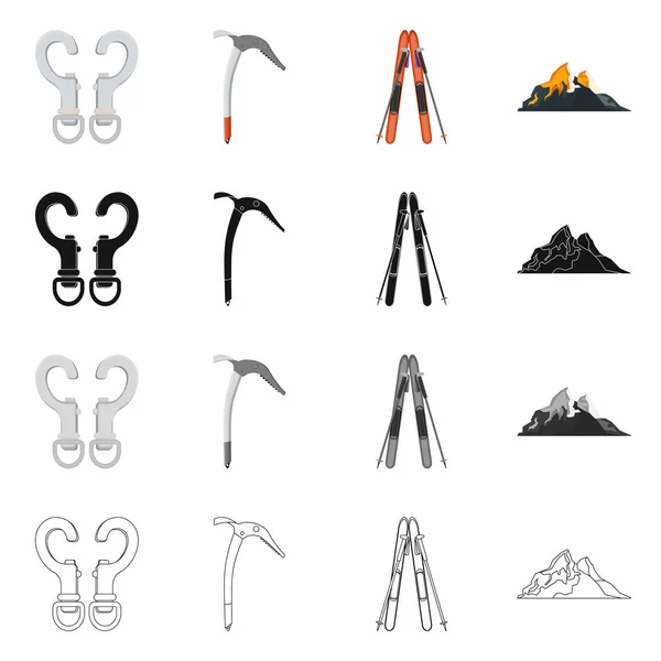 Векторная иллюстрация альпинизма и логотипа пика. Набор символов альпинизма и кемпинга для сети . — стоковый вектор