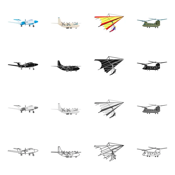 Diseño vectorial del plano y el icono de transporte. Colección de plano y cielo stock vector ilustración . — Vector de stock