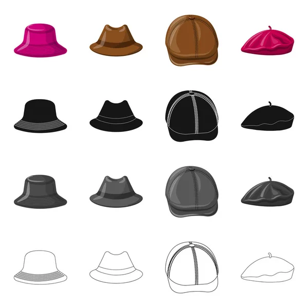 Objetos isolados de chapéus e chapéus. Conjunto de chapéus e acessórios símbolo de estoque para web . — Vetor de Stock