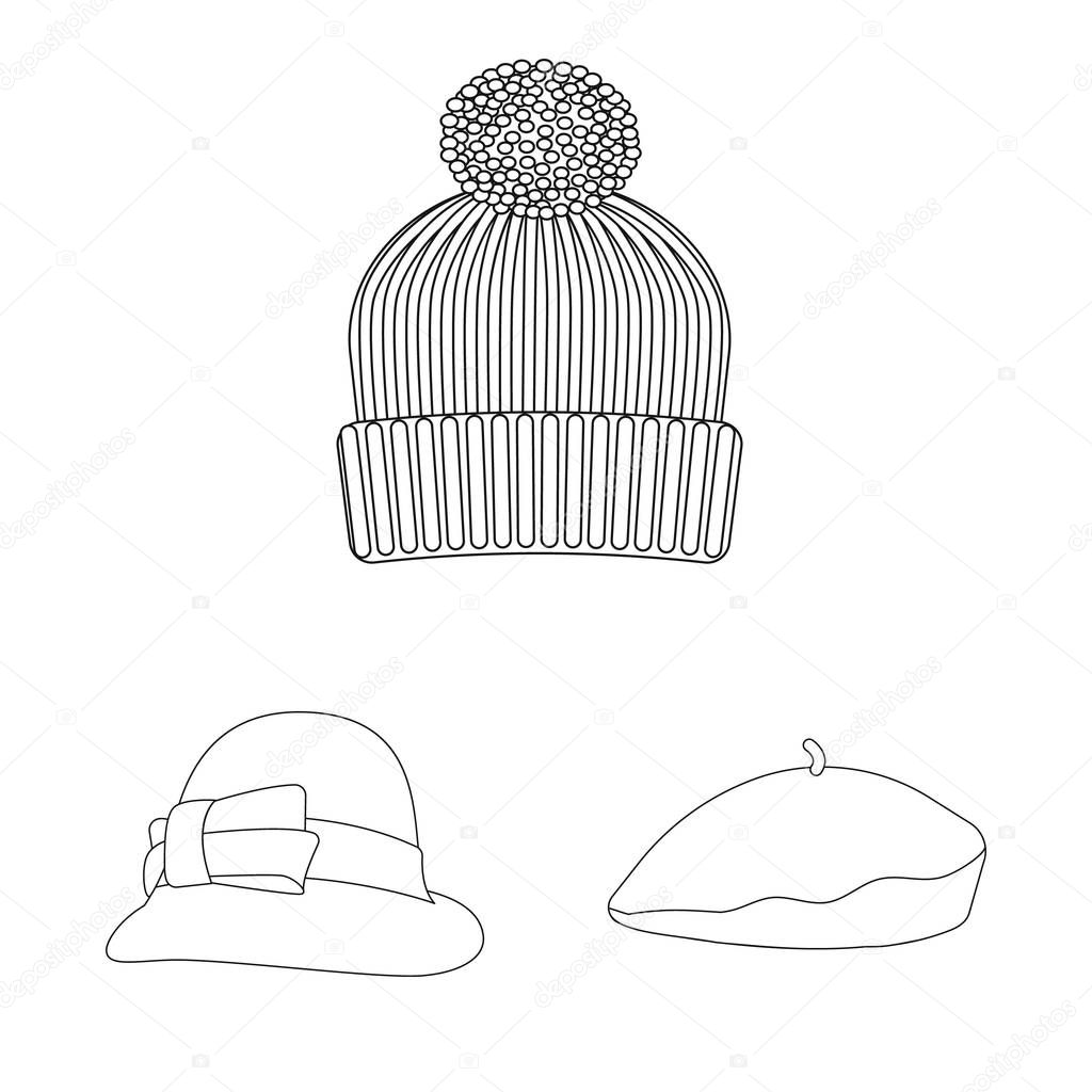 Vector illustration of headgear and cap icon. Set of headgear and accessory stock vector illustration.