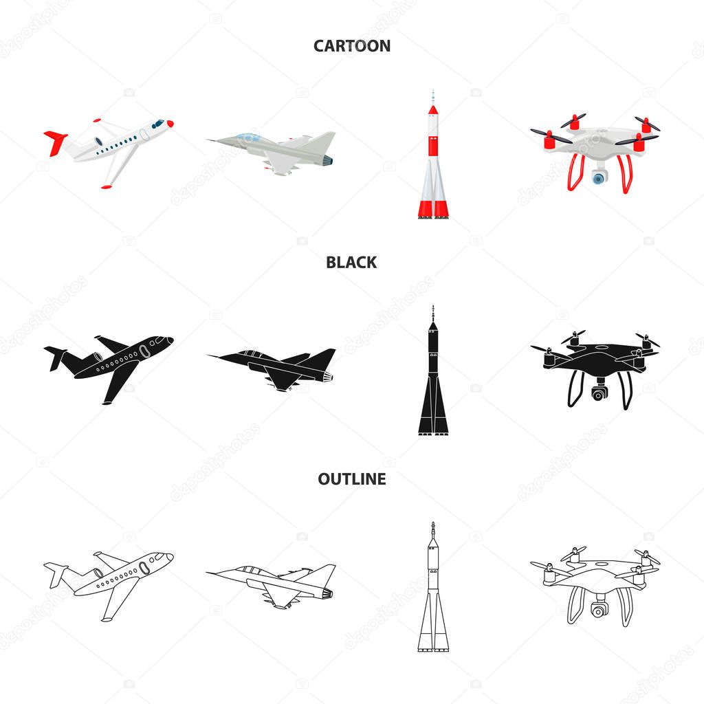 Isolated object of plane and transport icon. Set of plane and sky vector icon for stock.
