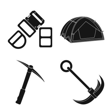 Dağcılık ve tepe simge vektör tasarımı. Dağcılık ve kamp set vektör simge stok için.