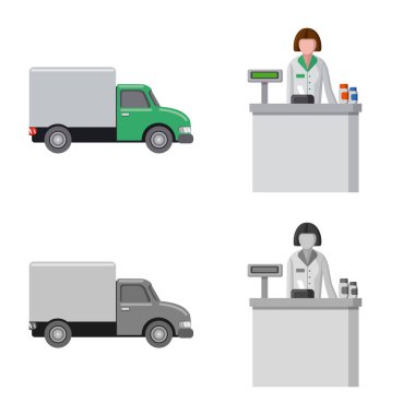 Eczane ve hastane logo vektör Illustration. Hisse senedi için eczane ve iş vektör simge kümesi.