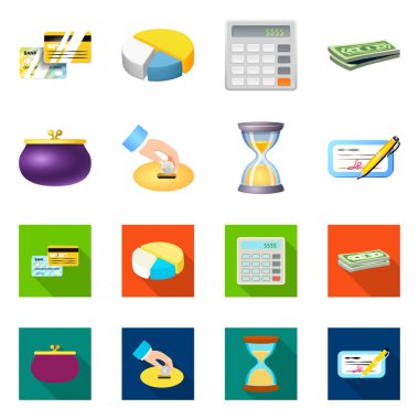 Banka ve para logo vektör tasarımı. Hisse senedi için banka ve bill vektör simge kümesi.