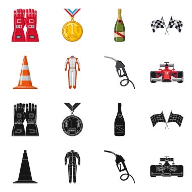 Bir araba ve ralli işaret illüstrasyon vektör. Araba ve yarış hisse senedi vektör çizim seti.