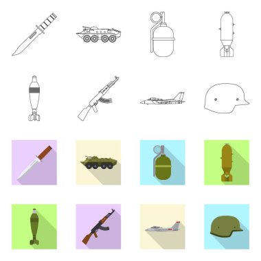 Silah ve silah simge vektör tasarımı. Silah ve ordu hisse senedi vektör çizim seti.