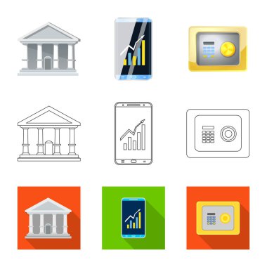 Banka ve para logosu yalıtılmış nesne. Web için banka ve bill hisse senedi simgesi kümesi.